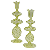 Swirl Glass Candlesticks, Sage - Set of 2