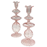 Swirl Glass Candlesticks, Blush - Set of 2