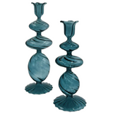 Swirl Glass Candlesticks, Teal - Set of 2