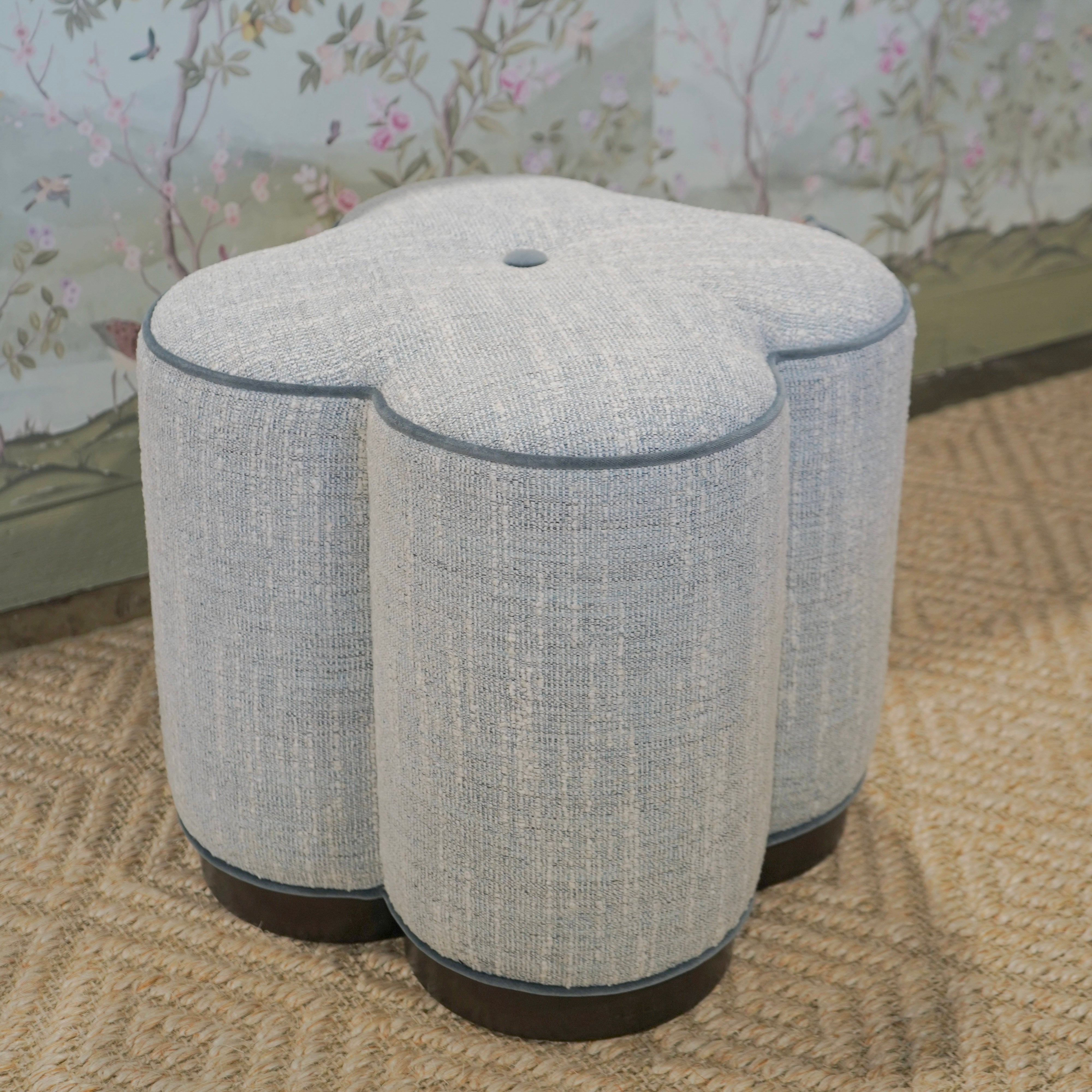 Blue scallop ottoman with contrast trim