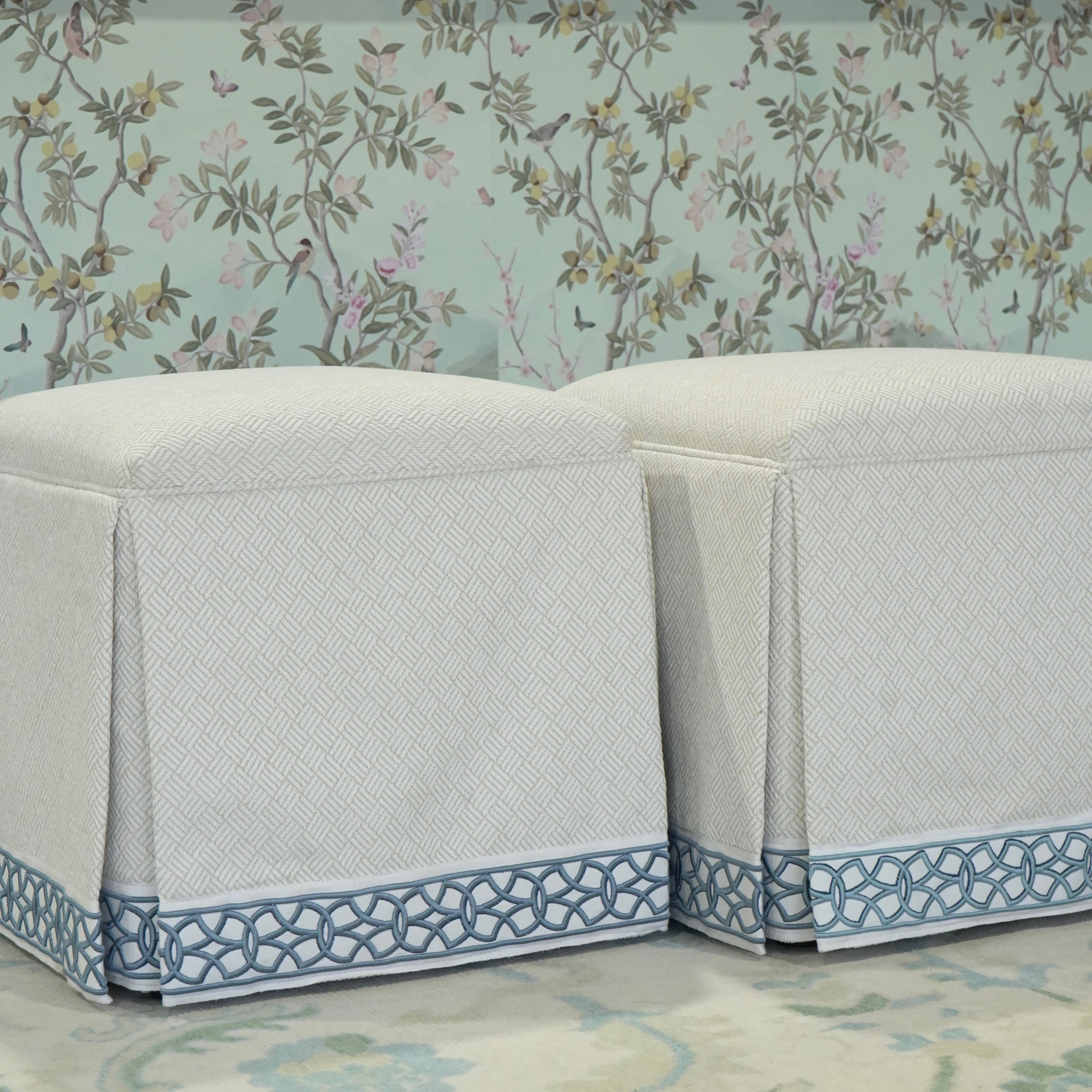 White and Blue Ottoman 